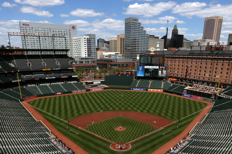 Illustration for article titled Photos: An empty stadium in Baltimore hosts a MLB baseball game